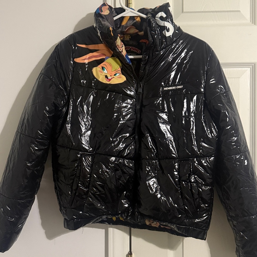 Members Only Black Cartoon Puffer Jacket